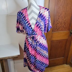 Womans Swimsuits for all Swim Coverup Pink Purple tie dye elastic waist S 14/16